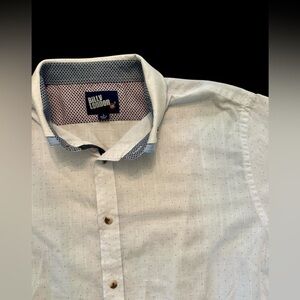 Billy London UK Short Sleeve Button Down Shirt Mens Size large White with Dots